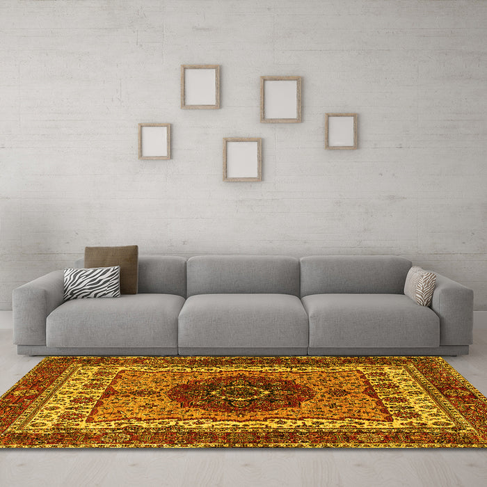 Machine Washable Abstract Yellow Modern Rug in a Living Room, wshabs4155yw