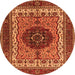 Round Machine Washable Abstract Orange Modern Area Rugs, wshabs4155org