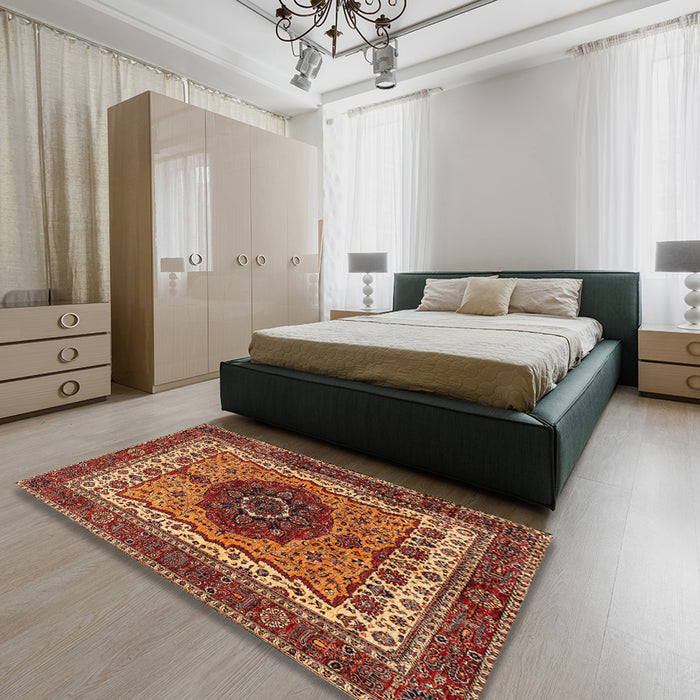 Abstract Saffron Red Modern Rug in a Bedroom, abs4155