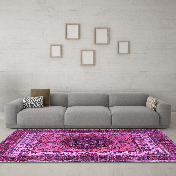 Machine Washable Abstract Purple Modern Area Rugs in a Living Room, wshabs4155pur