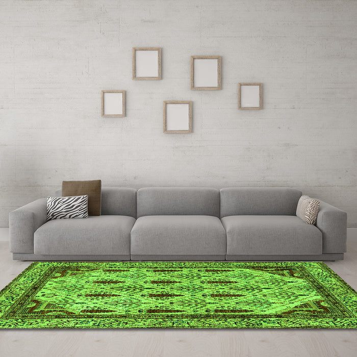 Machine Washable Abstract Green Modern Area Rugs in a Living Room,, wshabs4156grn