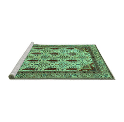 Sideview of Machine Washable Abstract Turquoise Modern Area Rugs, wshabs4156turq