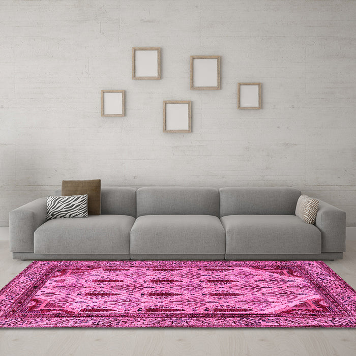 Machine Washable Abstract Pink Modern Rug in a Living Room, wshabs4156pnk