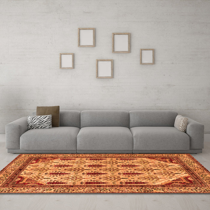Machine Washable Abstract Orange Modern Area Rugs in a Living Room, wshabs4156org
