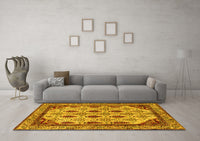 Machine Washable Abstract Yellow Modern Rug, wshabs4156yw