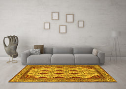 Machine Washable Abstract Yellow Modern Rug in a Living Room, wshabs4156yw