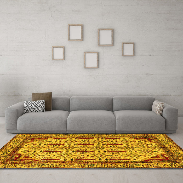 Machine Washable Abstract Yellow Modern Rug in a Living Room, wshabs4156yw