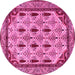 Round Machine Washable Abstract Pink Modern Rug, wshabs4156pnk