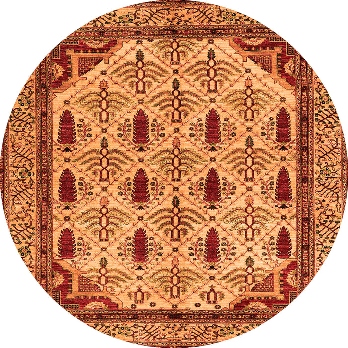 Round Machine Washable Abstract Orange Modern Area Rugs, wshabs4156org