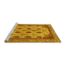 Sideview of Machine Washable Abstract Yellow Modern Rug, wshabs4156yw