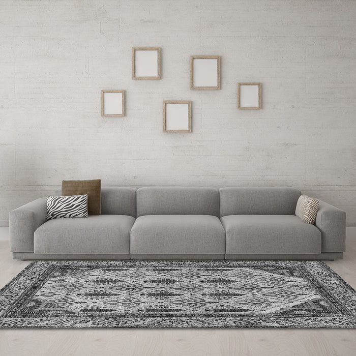 Machine Washable Abstract Gray Modern Rug in a Living Room,, wshabs4156gry