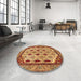 Round Machine Washable Abstract Orange Rug in a Office, wshabs4156