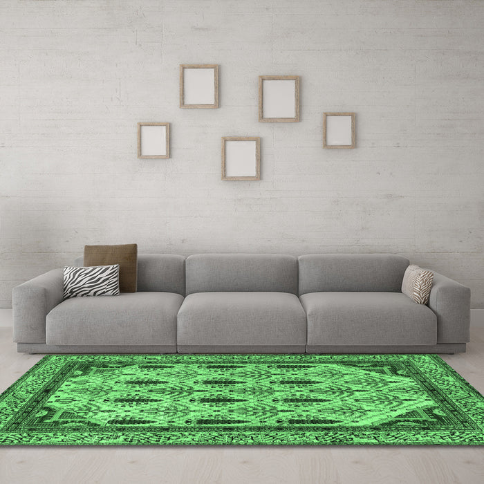 Machine Washable Abstract Emerald Green Modern Area Rugs in a Living Room,, wshabs4156emgrn