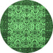 Round Machine Washable Abstract Emerald Green Modern Area Rugs, wshabs4157emgrn