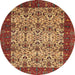 Round Machine Washable Abstract Gold Rug, wshabs4157