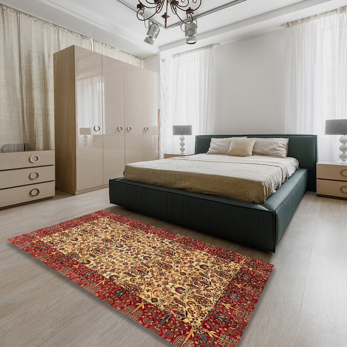 Abstract Gold Modern Rug in a Bedroom, abs4157