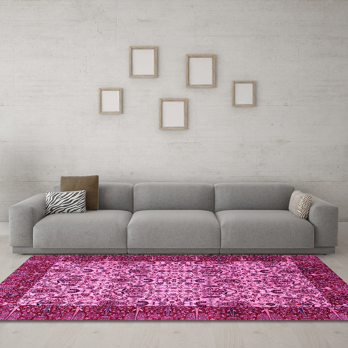 Machine Washable Abstract Pink Modern Rug in a Living Room, wshabs4157pnk