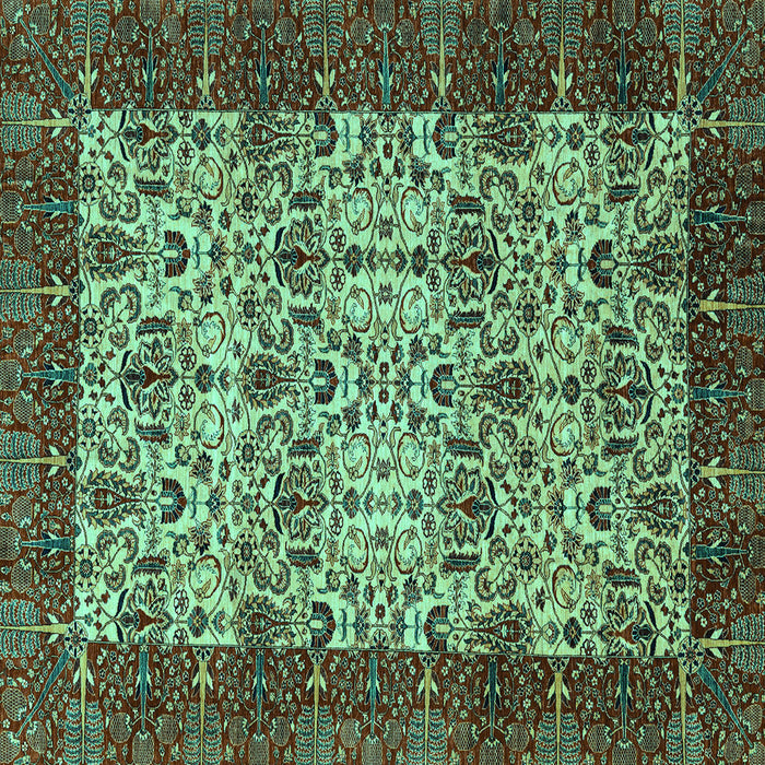 Square Machine Washable Abstract Turquoise Modern Area Rugs, wshabs4157turq
