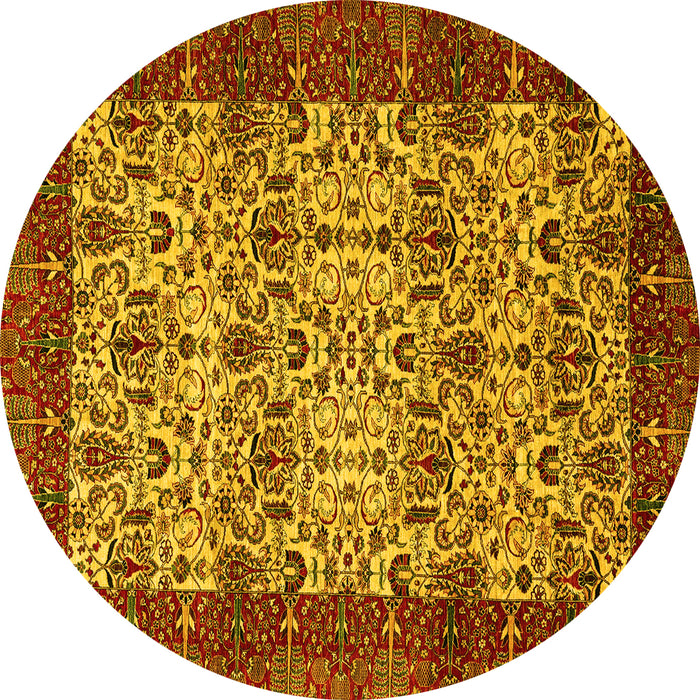 Round Machine Washable Abstract Yellow Modern Rug, wshabs4157yw
