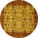 Round Machine Washable Abstract Yellow Modern Rug, wshabs4157yw