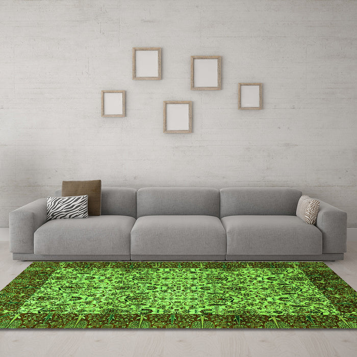 Machine Washable Abstract Green Modern Area Rugs in a Living Room,, wshabs4157grn