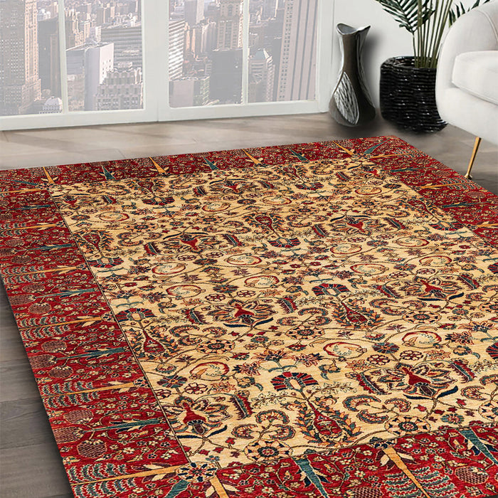 Abstract Gold Modern Rug in Family Room, abs4157