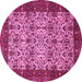 Round Machine Washable Abstract Pink Modern Rug, wshabs4157pnk