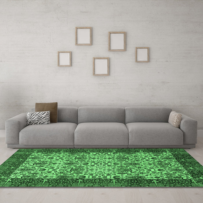 Machine Washable Abstract Emerald Green Modern Area Rugs in a Living Room,, wshabs4157emgrn
