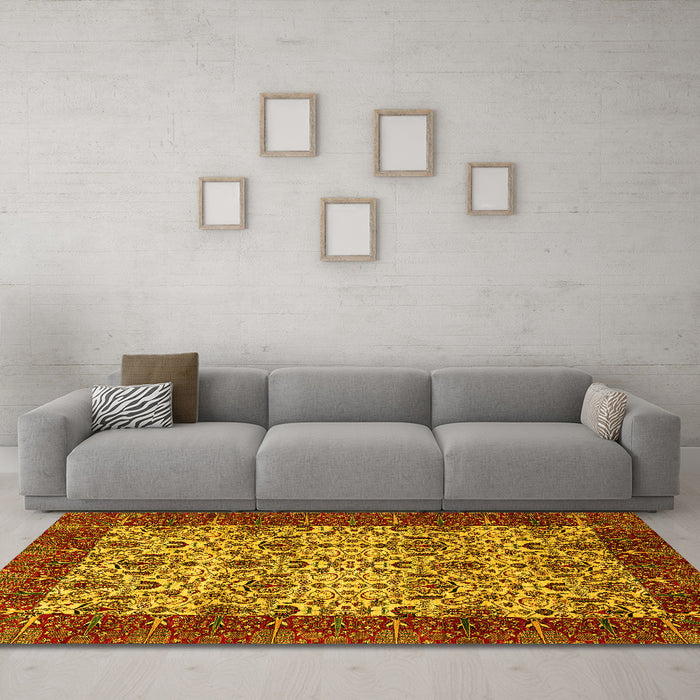 Machine Washable Abstract Yellow Modern Rug in a Living Room, wshabs4157yw