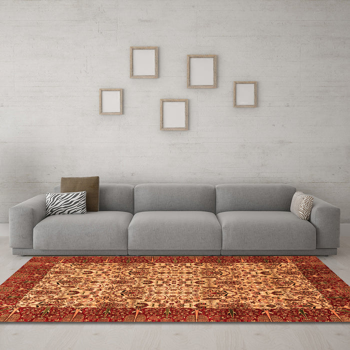 Machine Washable Abstract Orange Modern Area Rugs in a Living Room, wshabs4157org