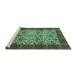 Sideview of Machine Washable Abstract Turquoise Modern Area Rugs, wshabs4157turq
