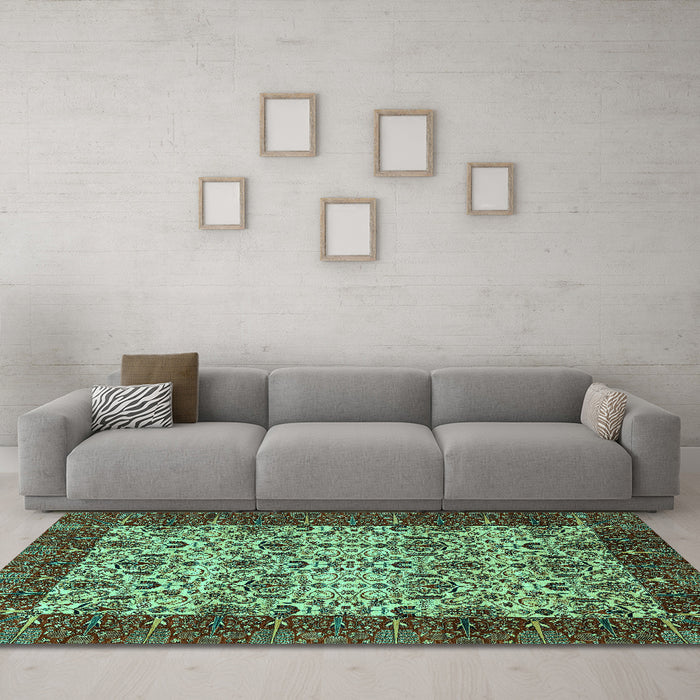 Machine Washable Abstract Turquoise Modern Area Rugs in a Living Room,, wshabs4157turq