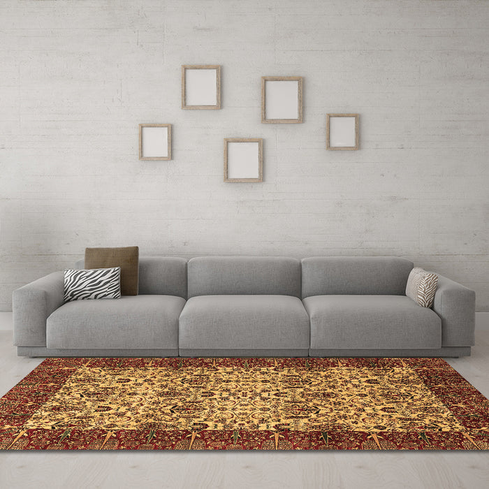 Machine Washable Abstract Brown Modern Rug in a Living Room,, wshabs4157brn