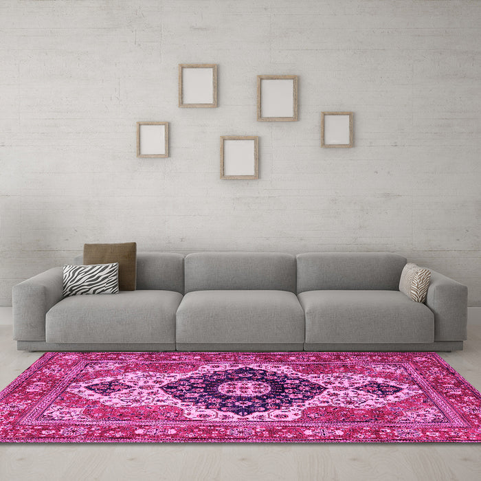 Machine Washable Persian Pink Traditional Rug in a Living Room, wshabs4158pnk