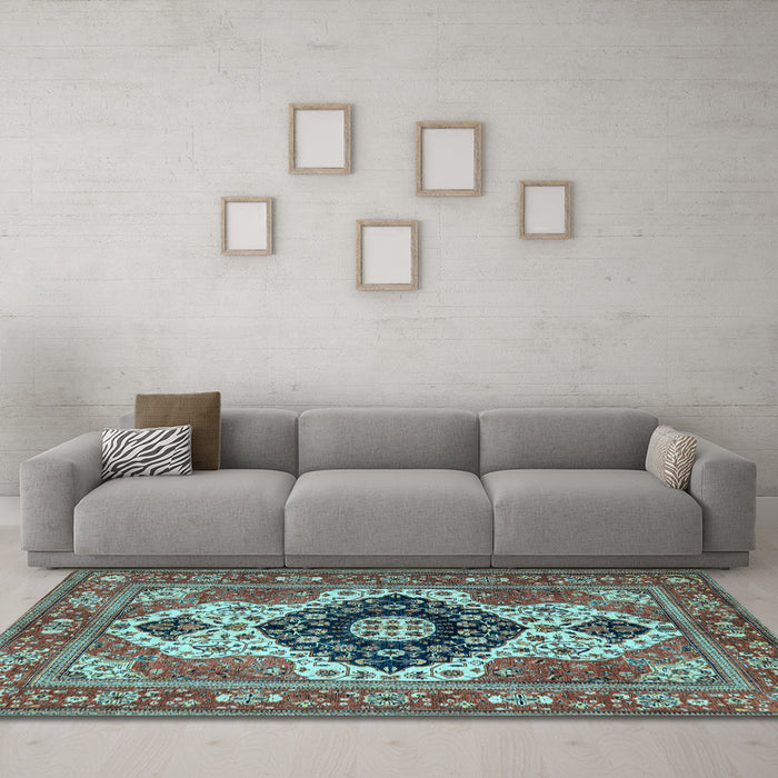 Machine Washable Persian Light Blue Traditional Rug in a Living Room, wshabs4158lblu