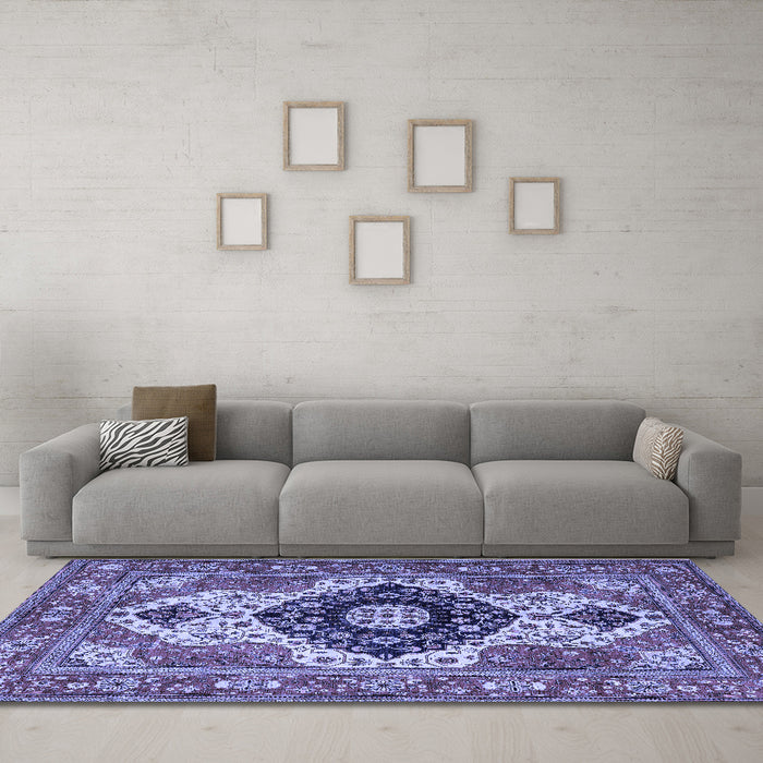 Machine Washable Persian Blue Traditional Rug in a Living Room, wshabs4158blu