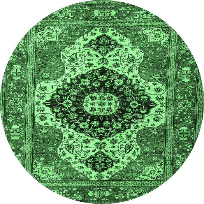 Round Machine Washable Persian Emerald Green Traditional Area Rugs, wshabs4158emgrn