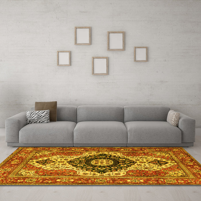 Machine Washable Persian Yellow Traditional Rug in a Living Room, wshabs4158yw
