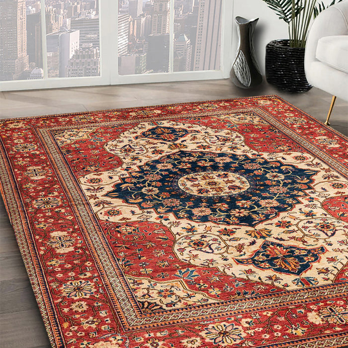 Machine Washable Abstract Tomato Red Rug in a Family Room, wshabs4158