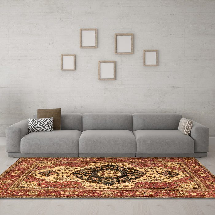 Machine Washable Persian Brown Traditional Rug in a Living Room,, wshabs4158brn