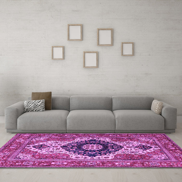 Machine Washable Persian Purple Traditional Area Rugs in a Living Room, wshabs4158pur