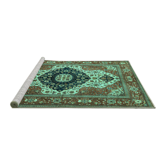 Sideview of Machine Washable Persian Turquoise Traditional Area Rugs, wshabs4158turq