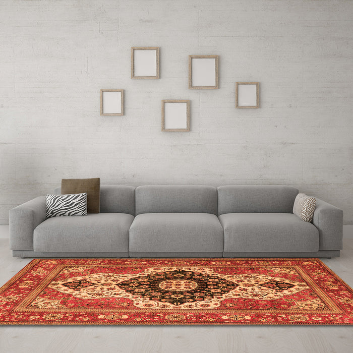 Machine Washable Persian Orange Traditional Area Rugs in a Living Room, wshabs4158org
