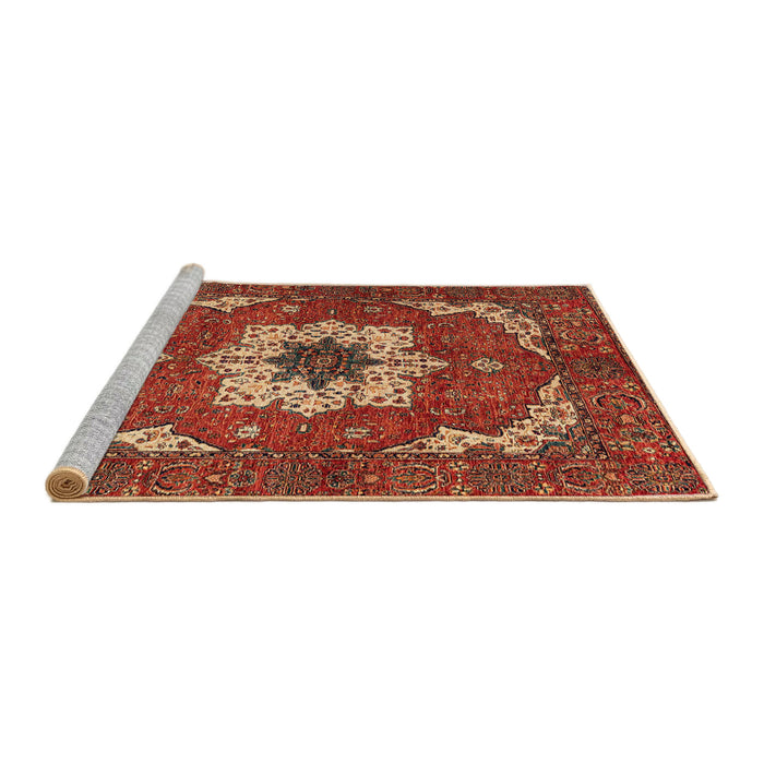 Sideview of Machine Washable Abstract Tomato Red Rug, wshabs4159