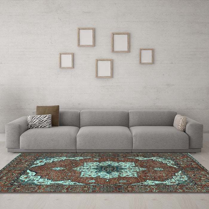 Machine Washable Persian Light Blue Traditional Rug in a Living Room, wshabs4159lblu