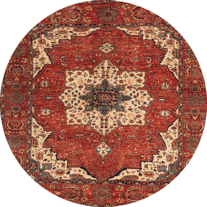 Round Machine Washable Abstract Tomato Red Rug, wshabs4159