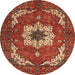 Round Machine Washable Abstract Tomato Red Rug, wshabs4159