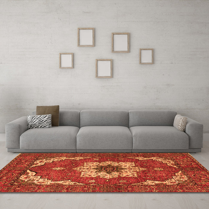 Machine Washable Persian Orange Traditional Area Rugs in a Living Room, wshabs4159org