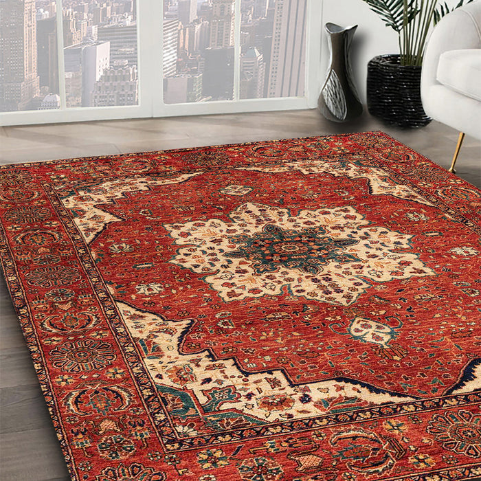 Machine Washable Abstract Tomato Red Rug in a Family Room, wshabs4159