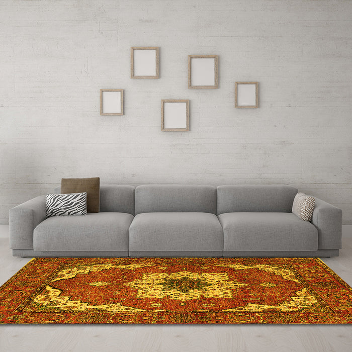 Machine Washable Persian Yellow Traditional Rug in a Living Room, wshabs4159yw